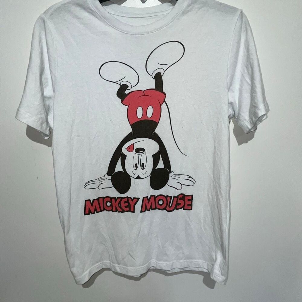 Disney Women's White Mickey Mouse Upside Down Short Sleeve Graphic‎ T-Shirt XL